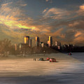 Ice Fishing on Lake Nokomis at Sunset